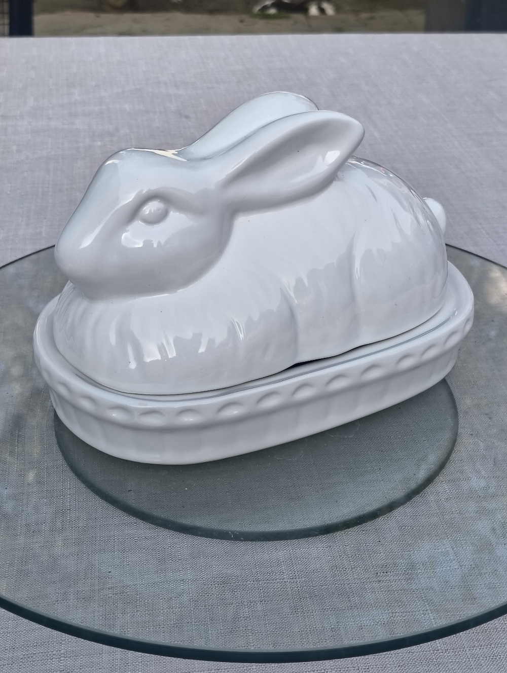 White Ceramic Bunny Rabbit Shaped Butter Dish